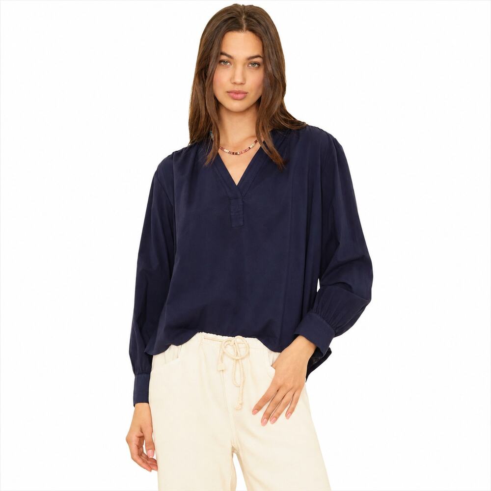 Xirena Elena Top Navy Blue Cotton Poplin Collared Blouse XS NWT Coastal Chic Lux